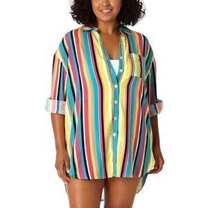 Anne Cole Plus Size Boyfriend Button-Down Shirt Cover-up